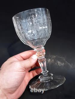 SET 2 Signed LOBMEYR MARIA THERESIA Cut Engraved Glass 7 Crystal Wine Goblets