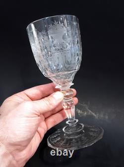 SET 2 Signed LOBMEYR MARIA THERESIA Cut Engraved Glass 7 Crystal Wine Goblets