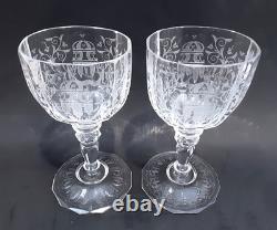 SET 2 Signed LOBMEYR MARIA THERESIA Cut Engraved Glass 7 Crystal Wine Goblets