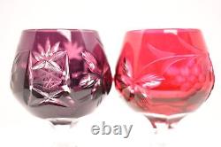 SET 4 BOHEMIAN CZECH CUT TO CLEAR CRYSTAL Cordial Glasses STEM Multi Colored VTG