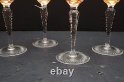 SET 4 BOHEMIAN CZECH CUT TO CLEAR CRYSTAL Hock Wine GLASSES Goblets Amber 7 1/8