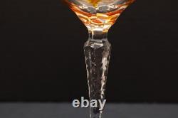 SET 4 BOHEMIAN CZECH CUT TO CLEAR CRYSTAL Hock Wine GLASSES Goblets Amber 7 1/8