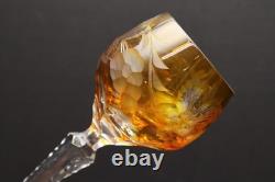 SET 4 BOHEMIAN CZECH CUT TO CLEAR CRYSTAL Hock Wine GLASSES Goblets Amber 7 1/8