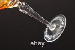 SET 4 BOHEMIAN CZECH CUT TO CLEAR CRYSTAL Hock Wine GLASSES Goblets Amber 7 1/8