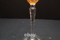 SET 4 BOHEMIAN CZECH CUT TO CLEAR CRYSTAL Hock Wine GLASSES Goblets Amber 8.5