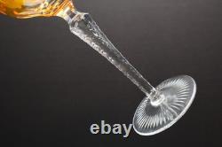 SET 4 BOHEMIAN CZECH CUT TO CLEAR CRYSTAL Hock Wine GLASSES Goblets Amber 8.5