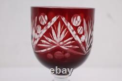 SET 4 BOHEMIAN CZECH CUT TO CLEAR CRYSTAL Hock Wine GLASSES Goblets RUBY RED