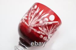 SET 4 BOHEMIAN CZECH CUT TO CLEAR CRYSTAL Hock Wine GLASSES Goblets RUBY RED
