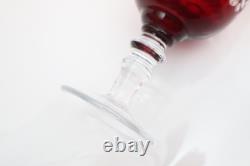 SET 4 BOHEMIAN CZECH CUT TO CLEAR CRYSTAL Hock Wine GLASSES Goblets RUBY RED