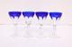 SET 4 BOHEMIAN CZECH CUT TO CLEAR CRYSTAL PORT WINE GLASSES GOBLETS Cobalt BLUE