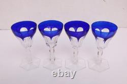 SET 4 BOHEMIAN CZECH CUT TO CLEAR CRYSTAL PORT WINE GLASSES GOBLETS Cobalt BLUE