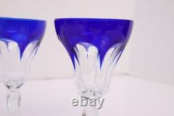 SET 4 BOHEMIAN CZECH CUT TO CLEAR CRYSTAL PORT WINE GLASSES GOBLETS Cobalt BLUE