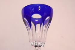 SET 4 BOHEMIAN CZECH CUT TO CLEAR CRYSTAL PORT WINE GLASSES GOBLETS Cobalt BLUE