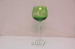 SET 4 BOHEMIAN CZECH CUT TO CLEAR Hock Wine GLASSES Goblets Emerald Green 8.25