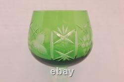 SET 4 BOHEMIAN CZECH CUT TO CLEAR Hock Wine GLASSES Goblets Emerald Green 8.25