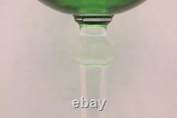 SET 4 BOHEMIAN CZECH CUT TO CLEAR Hock Wine GLASSES Goblets Emerald Green 8.25