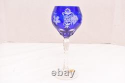 SET 4 BOHEMIAN CZECH CUT TO CLEAR Hock Wine GLASSES Goblets Multicolor NOS w BOX