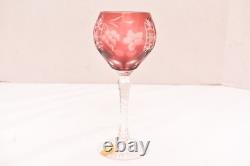 SET 4 BOHEMIAN CZECH CUT TO CLEAR Hock Wine GLASSES Goblets Multicolor NOS w BOX