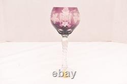 SET 4 BOHEMIAN CZECH CUT TO CLEAR Hock Wine GLASSES Goblets Multicolor NOS w BOX
