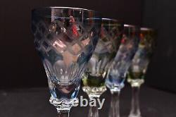 SET 4 IRIDESCENT CUT TO CLEAR CRYSTAL Port WINE Glasses GOBLETS Stems Multicolor