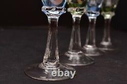 SET 4 IRIDESCENT CUT TO CLEAR CRYSTAL Port WINE Glasses GOBLETS Stems Multicolor