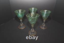 SET 4 Vintage Murano Venetian Glass Hand Made Wine Glasses Goblets Stemware 5.5