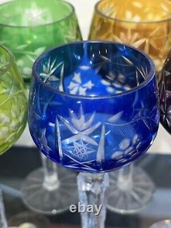 SET 5 BOHEMIAN CRYSTAL CLEAR Ind Wine GOBLETS Multi Colored Germany 5 3/4 tall