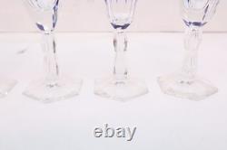 SET 5 BOHEMIAN CZECH CUT TO CLEAR CRYSTAL Cordial WINE GLASS GOBLETS Cobalt BLUE