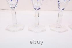 SET 5 BOHEMIAN CZECH CUT TO CLEAR CRYSTAL Cordial WINE GLASS GOBLETS Cobalt BLUE