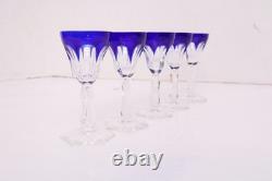 SET 5 BOHEMIAN CZECH CUT TO CLEAR CRYSTAL Cordial WINE GLASS GOBLETS Cobalt BLUE