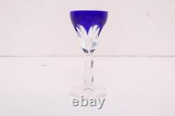 SET 5 BOHEMIAN CZECH CUT TO CLEAR CRYSTAL Cordial WINE GLASS GOBLETS Cobalt BLUE