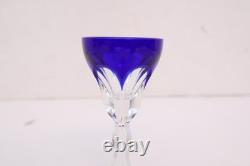 SET 5 BOHEMIAN CZECH CUT TO CLEAR CRYSTAL Cordial WINE GLASS GOBLETS Cobalt BLUE