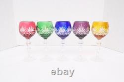 SET 5 BOHEMIAN CZECH CUT TO CLEAR CRYSTAL Hock Wine GLASSES Goblets Multicolor