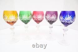 SET 5 BOHEMIAN CZECH CUT TO CLEAR CRYSTAL Hock Wine GLASSES Goblets Multicolor