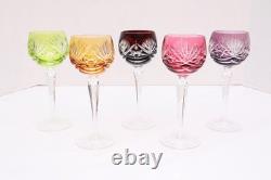 SET 5 BOHEMIAN CZECH CUT TO CLEAR CRYSTAL Hock Wine GLASSES Goblets Multicolor