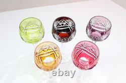 SET 5 BOHEMIAN CZECH CUT TO CLEAR CRYSTAL Hock Wine GLASSES Goblets Multicolor