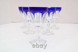 SET 6 BOHEMIAN CZECH CUT TO CLEAR CRYSTAL 5.5 WINE GLASS GOBLETS Cobalt BLUE