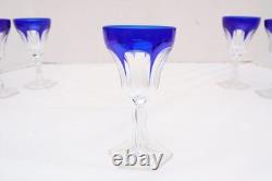 SET 6 BOHEMIAN CZECH CUT TO CLEAR CRYSTAL 5.5 WINE GLASS GOBLETS Cobalt BLUE