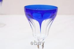 SET 6 BOHEMIAN CZECH CUT TO CLEAR CRYSTAL 5.5 WINE GLASS GOBLETS Cobalt BLUE