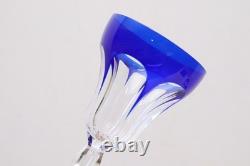 SET 6 BOHEMIAN CZECH CUT TO CLEAR CRYSTAL 5.5 WINE GLASS GOBLETS Cobalt BLUE