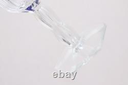 SET 6 BOHEMIAN CZECH CUT TO CLEAR CRYSTAL 5.5 WINE GLASS GOBLETS Cobalt BLUE