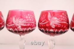 SET 6 BOHEMIAN CZECH CUT TO CLEAR CRYSTAL Hock Wine GLASSES Goblets Cranberry