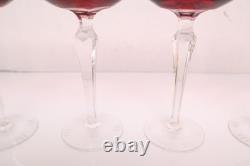 SET 6 BOHEMIAN CZECH CUT TO CLEAR CRYSTAL Hock Wine GLASSES Goblets Cranberry