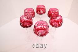 SET 6 BOHEMIAN CZECH CUT TO CLEAR CRYSTAL Hock Wine GLASSES Goblets Cranberry