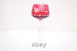 SET 6 BOHEMIAN CZECH CUT TO CLEAR CRYSTAL Hock Wine GLASSES Goblets Cranberry