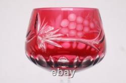 SET 6 BOHEMIAN CZECH CUT TO CLEAR CRYSTAL Hock Wine GLASSES Goblets Cranberry