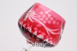 SET 6 BOHEMIAN CZECH CUT TO CLEAR CRYSTAL Hock Wine GLASSES Goblets Cranberry
