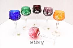 SET 6 BOHEMIAN CZECH CUT TO CLEAR CRYSTAL Hock Wine GLASSES Goblets Multicolor