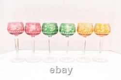 SET 6 BOHEMIAN CZECH CUT TO CLEAR CRYSTAL Hock Wine GLASSES Goblets Multicolor