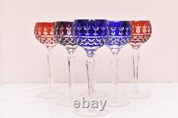 SET 6 BOHEMIAN CZECH CUT TO CLEAR CRYSTAL Hock Wine GLASSES Goblets Multicolor